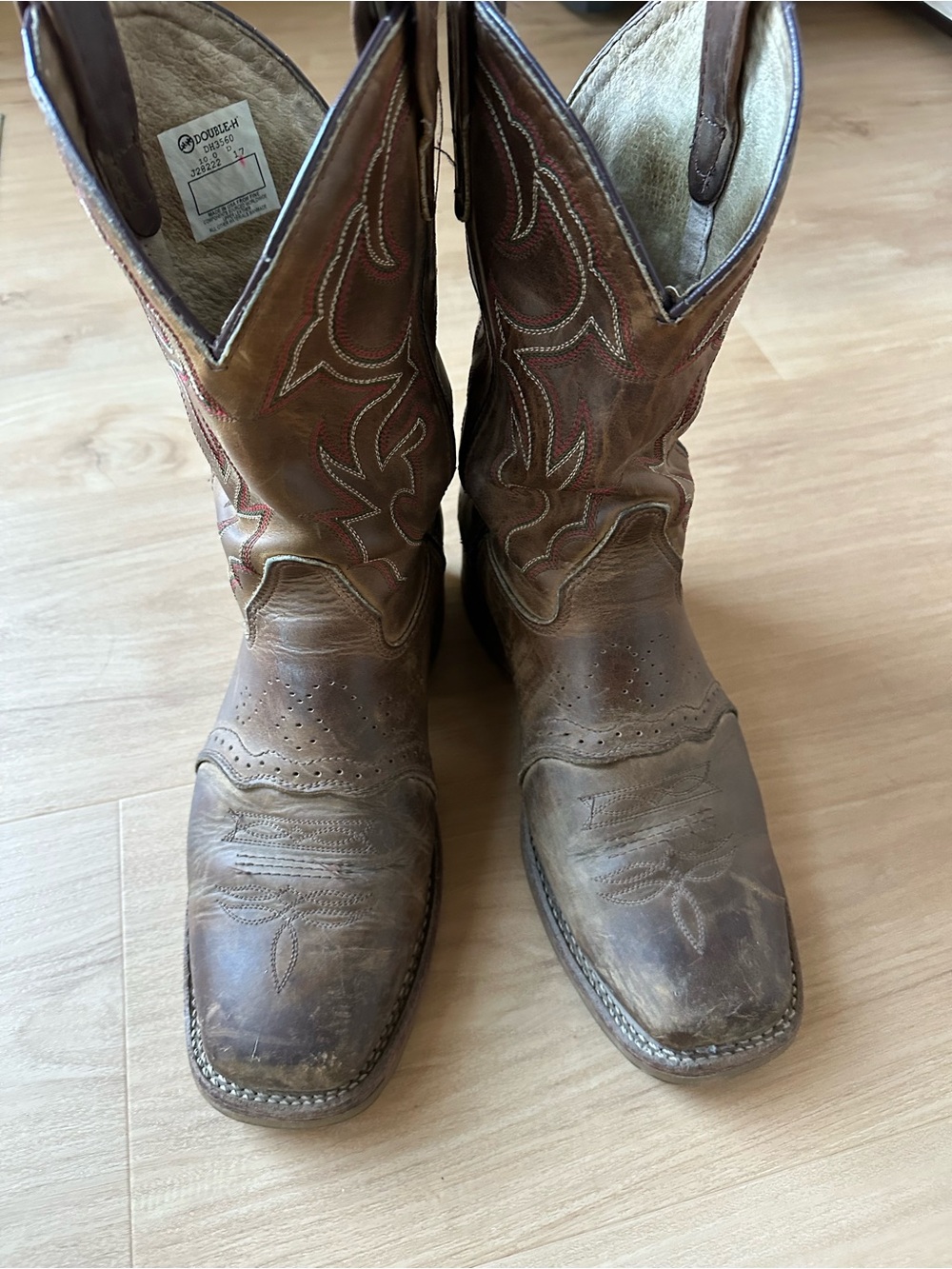 Double H Brown Leather Western Embroidered Cowboy Boots - Picture 2 of 8